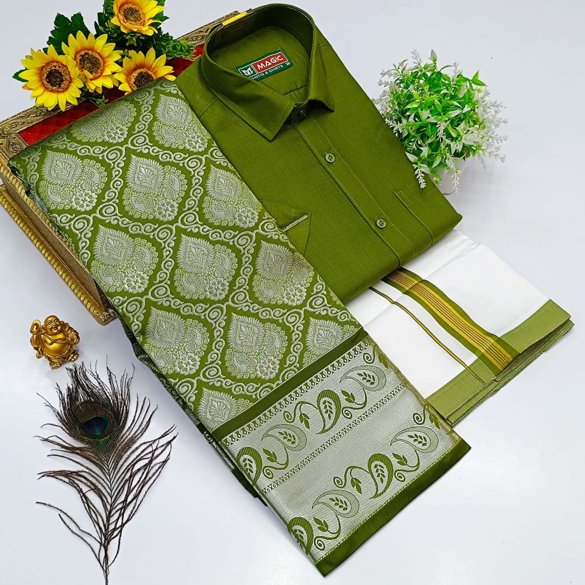 Ellampillai  SILK  SAREES& COTTON DOTIS, SHIRTS - Olive Green - Image 1