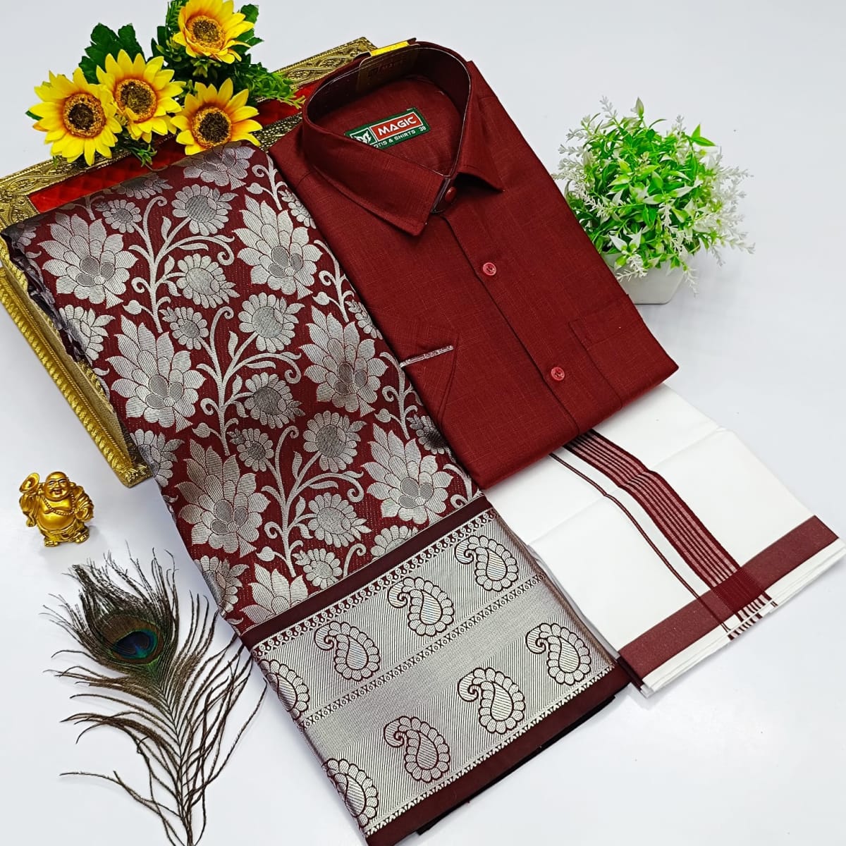 Ellampillai  SILK  SAREES& COTTON DOTIS, SHIRTS - Wine Maroon - Image 1