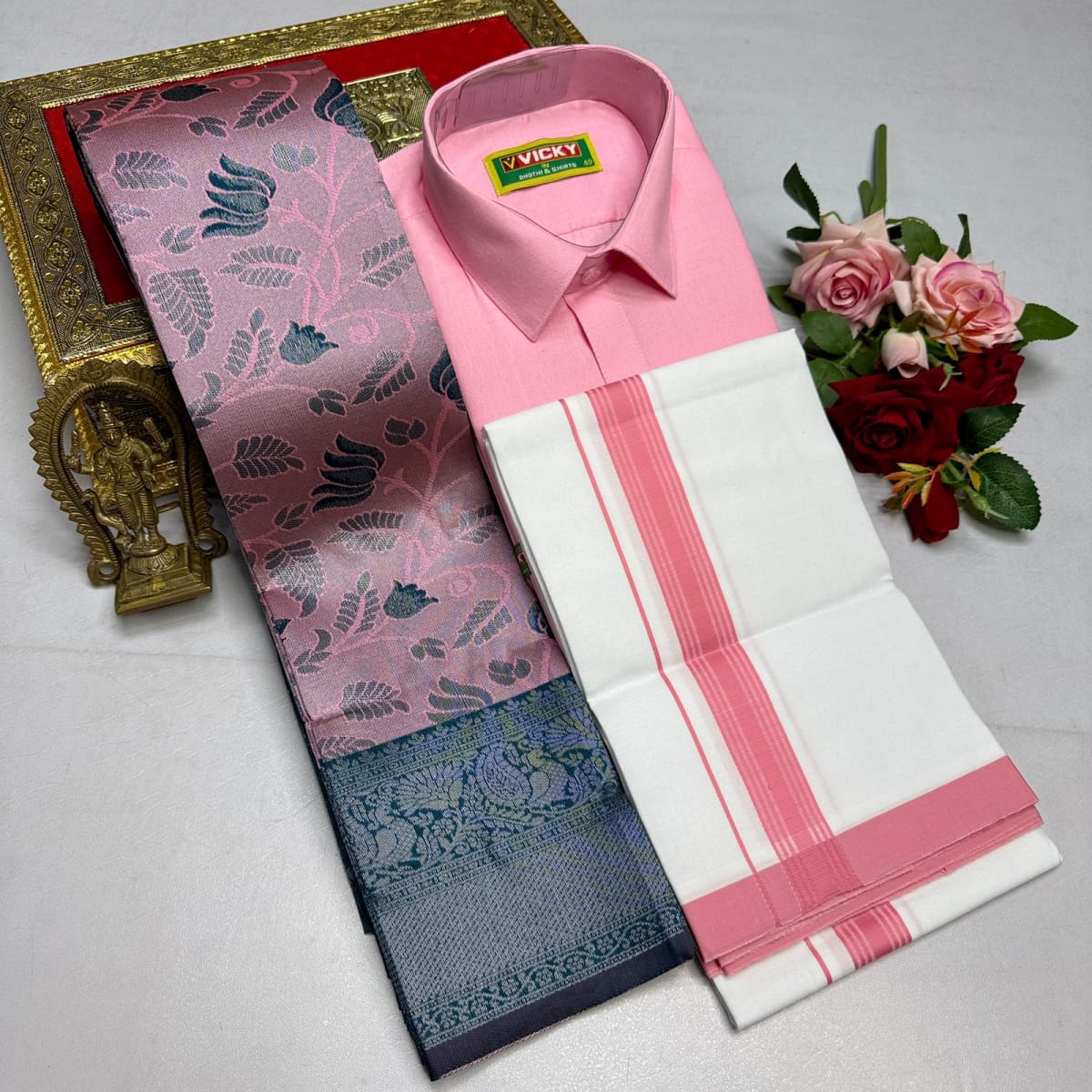 Kupera Silk Bridal Combo Set - Grey Pink - Image 1