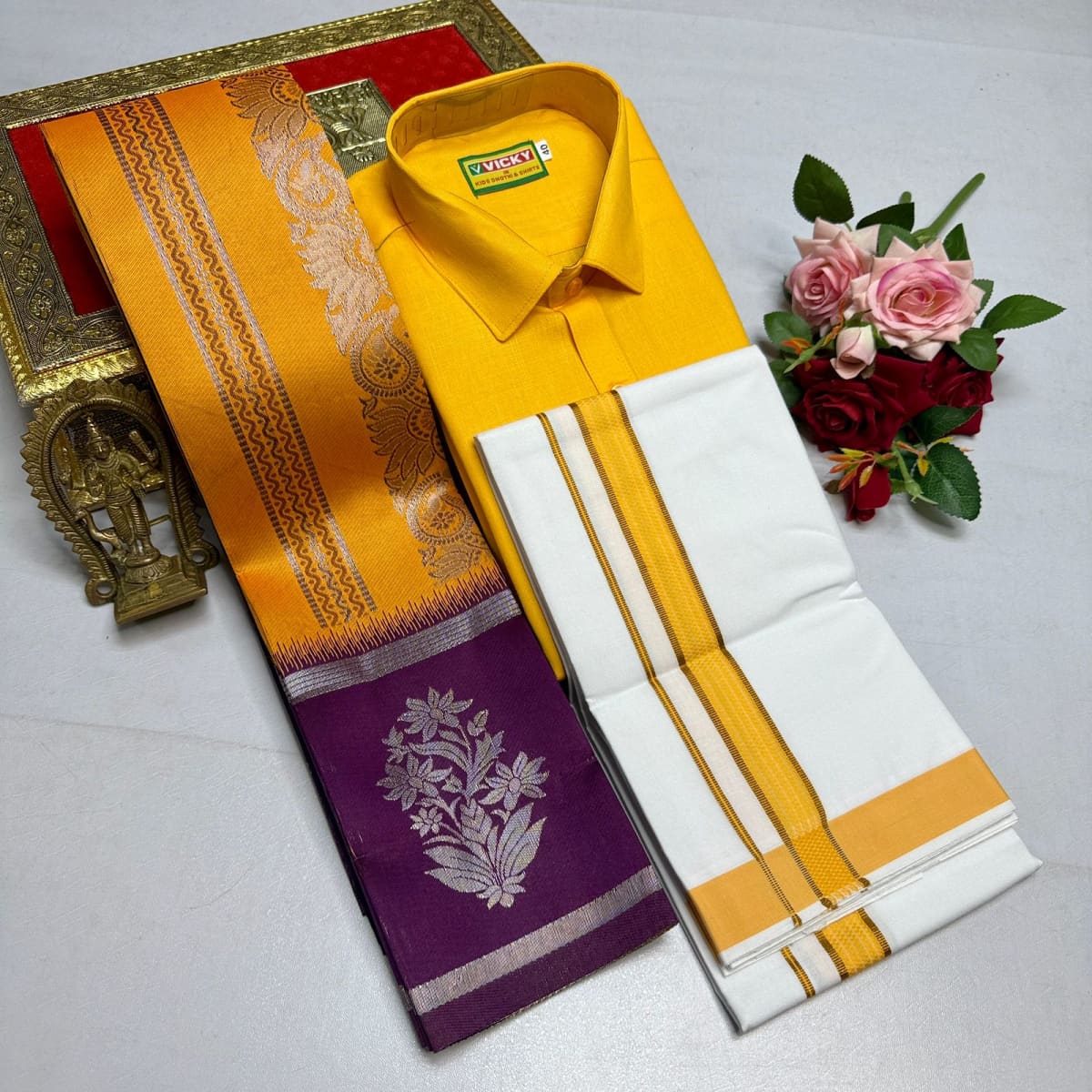 Kupera Silk Bridal Combo Set - Orange Purple - Image 1