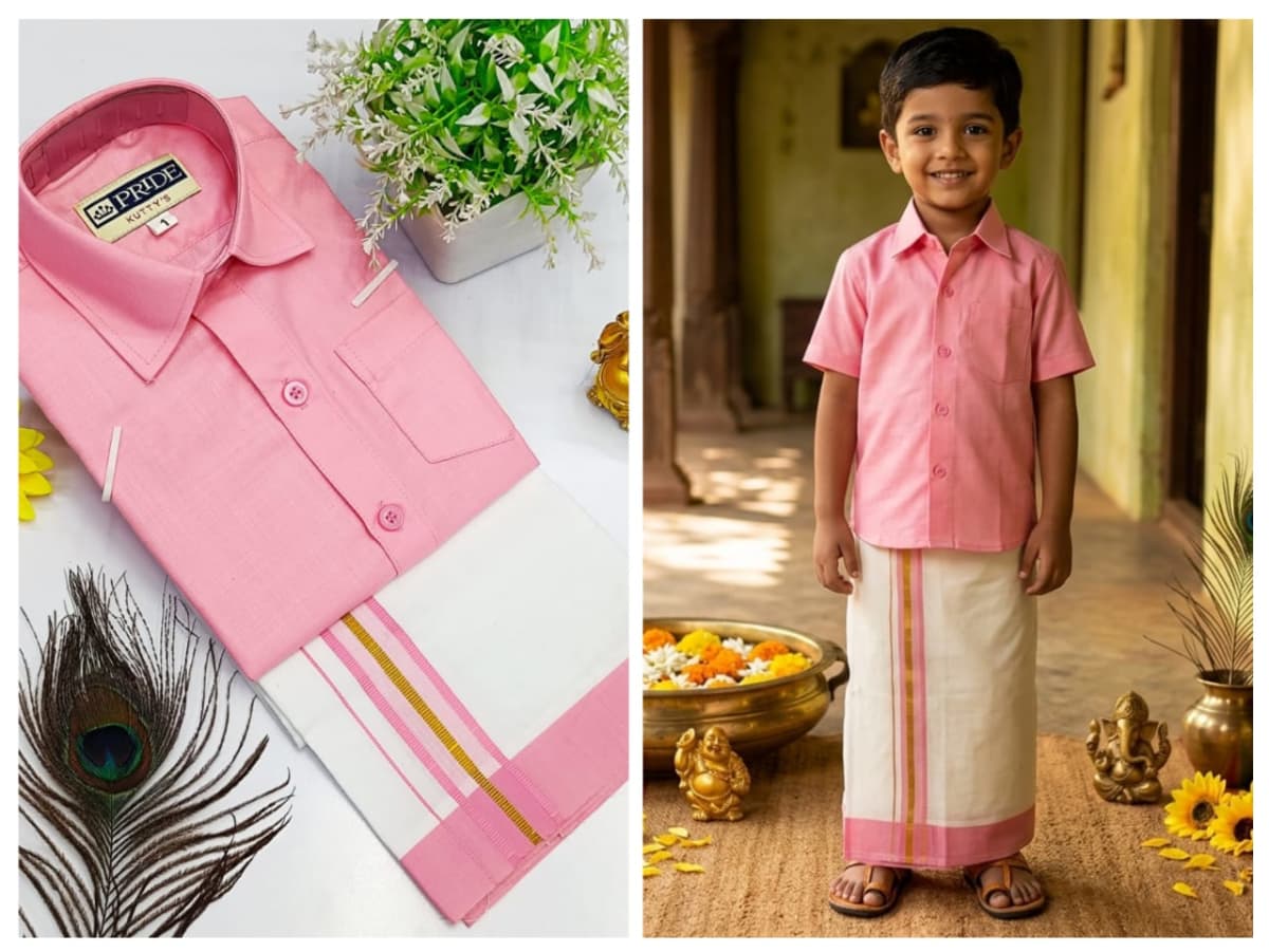 Pongal Kids Dhoti Collection - Light Pink - Image 1