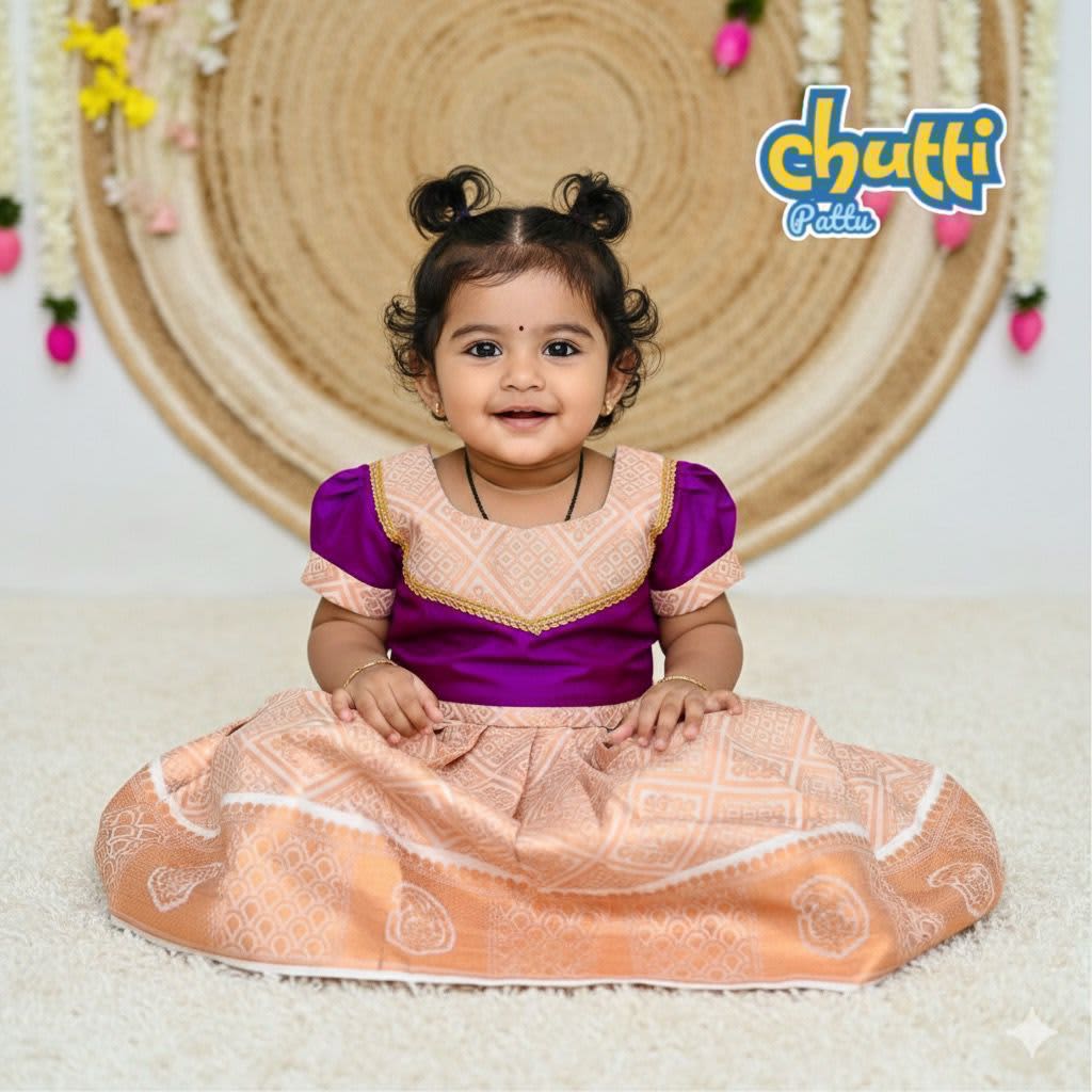 New Trending Collection Chutti Pattu Pavadai Dresses - Violet Purple Peach Pink - Image 1
