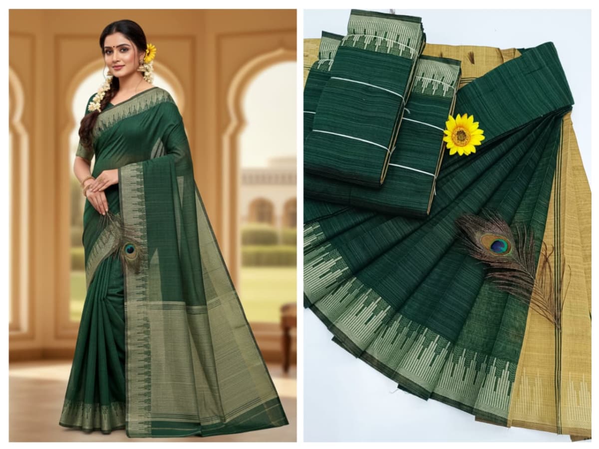 KORVAI BORDER SILK COTTON SAREES_Green - Image 1