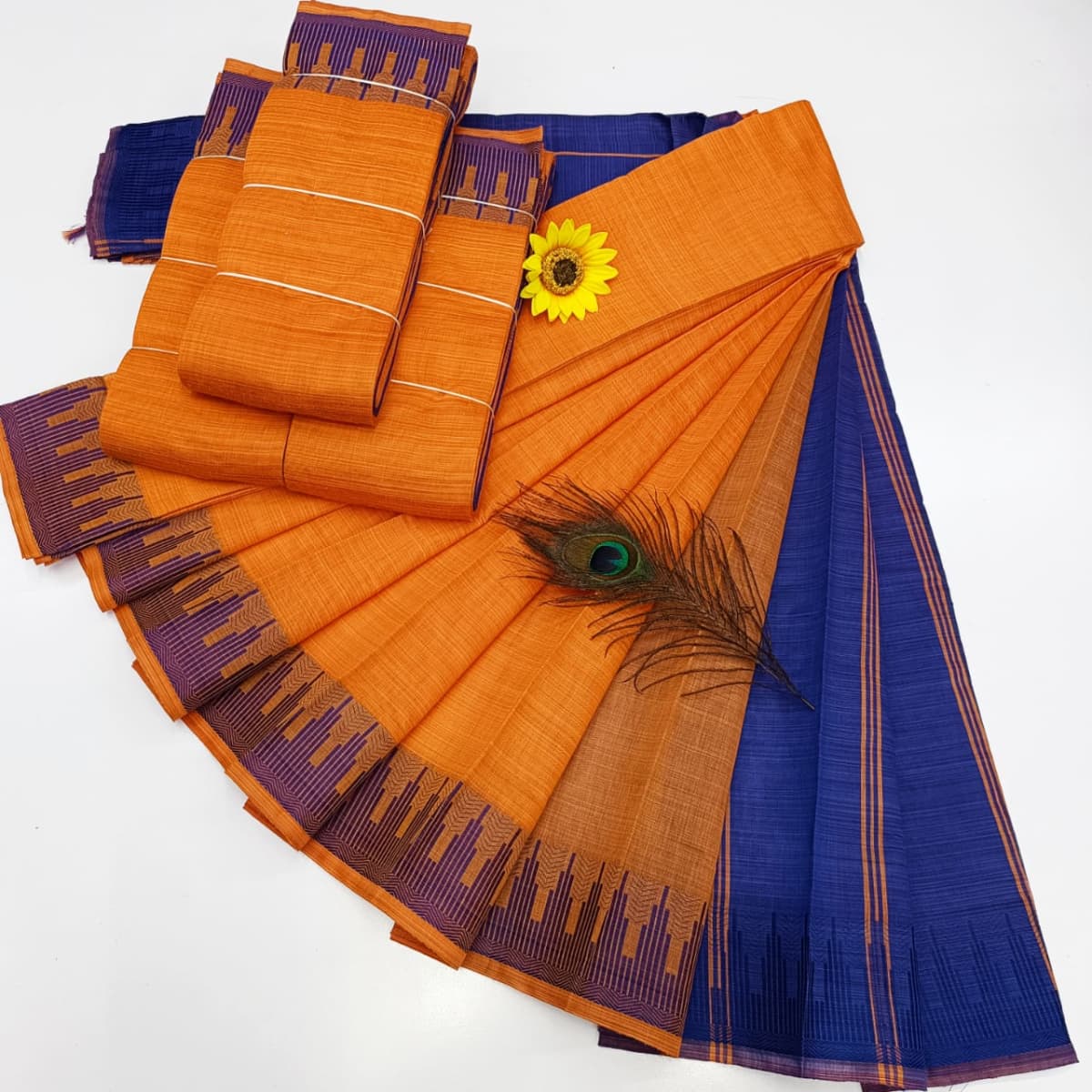 KORVAI BORDER SILK COTTON SAREES_Orange - Image 1