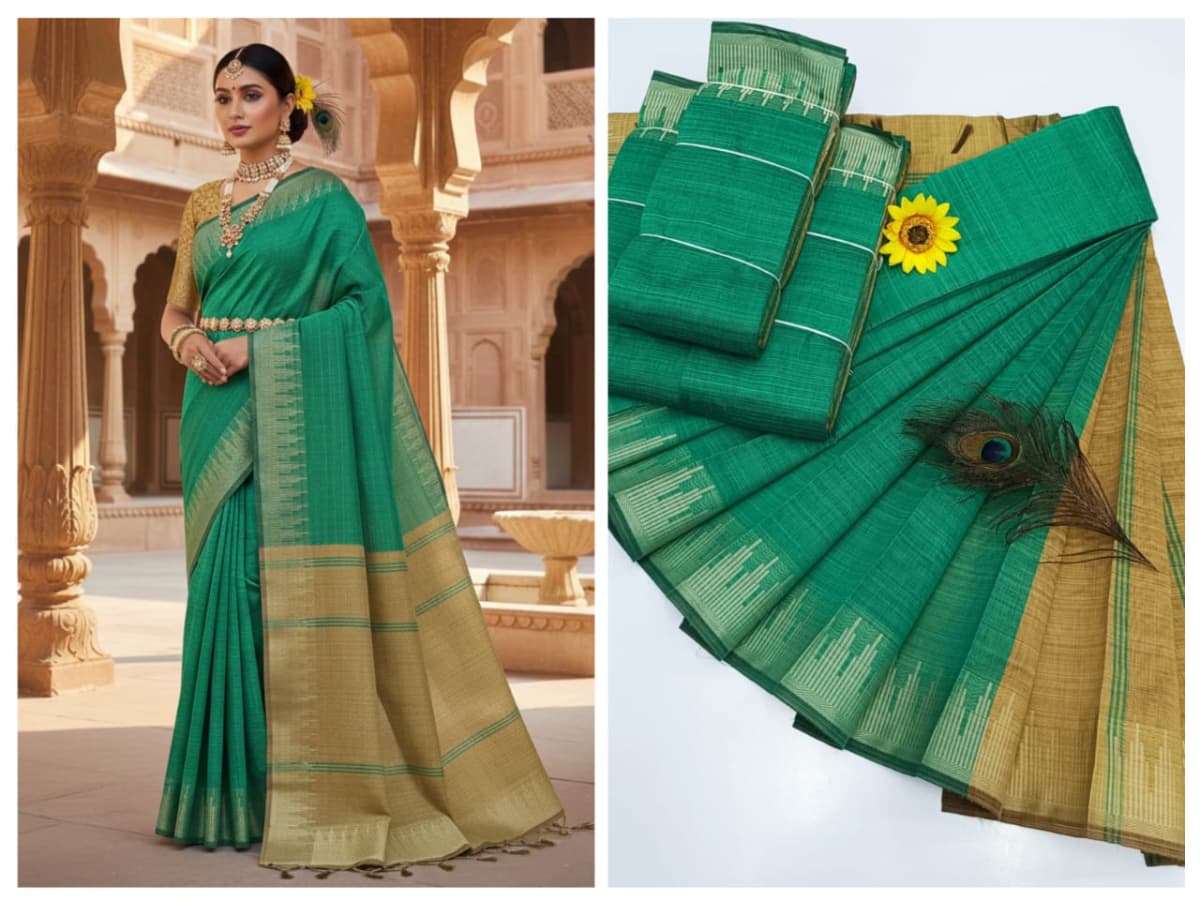 KORVAI BORDER SILK COTTON SAREES_Green - Image 1