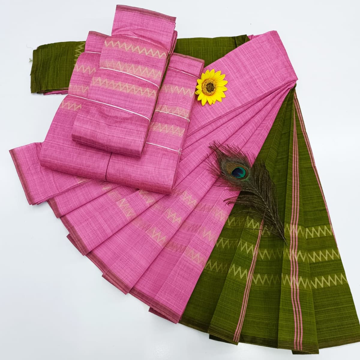 KORVAI BORDER SILK COTTON SAREES_Pink - Image 1