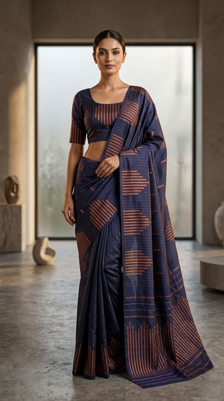 Arani Vairaoosi Soft Silk Saree - Navy Blue - Image 1