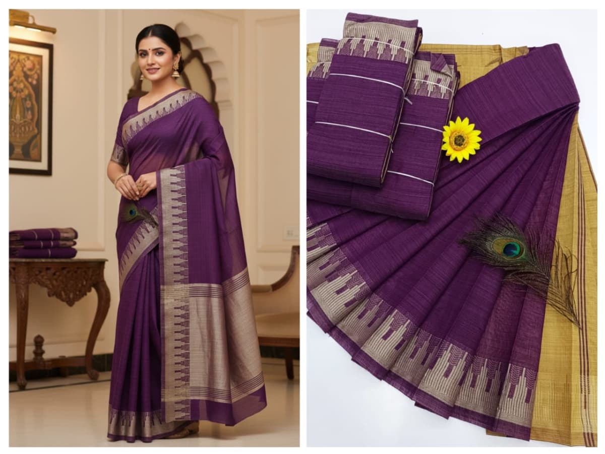 KORVAI BORDER SILK COTTON SAREES_Purple - Image 1
