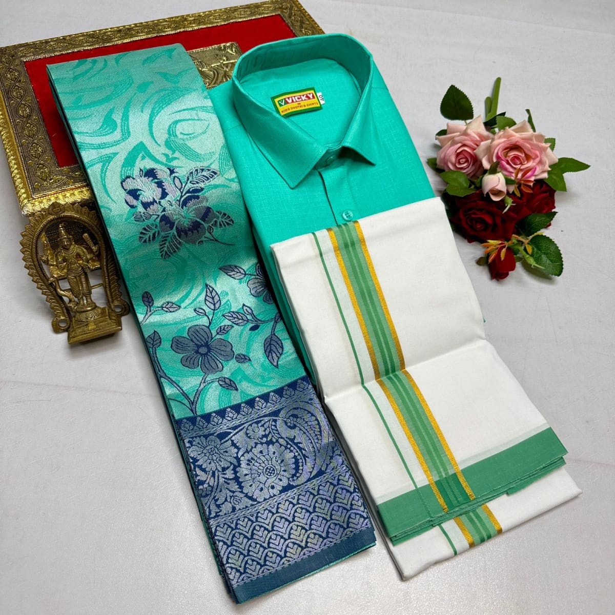 Kupera Silk Bridal Combo Set - Turquoise Navy Blue - Image 1