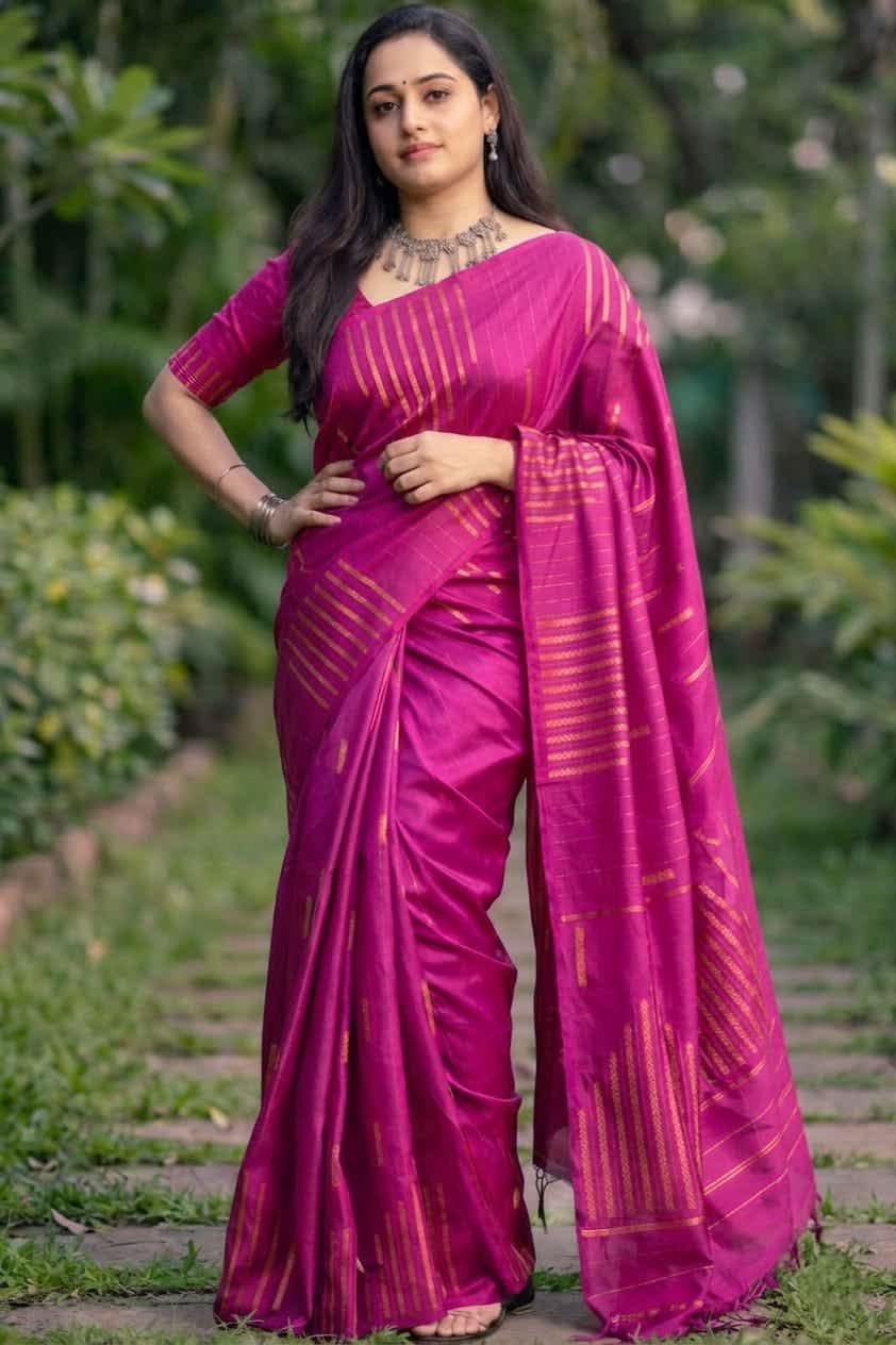 Arani Vairaoosi Soft Silk Saree - Magenta Pink - Image 1