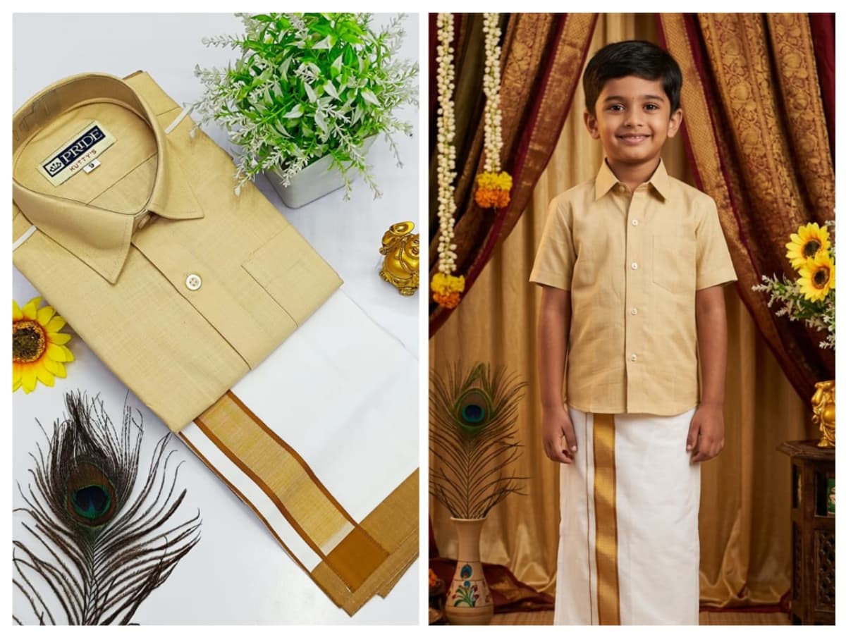 Pongal Kids Dhoti Collection - Light Cream - Image 1