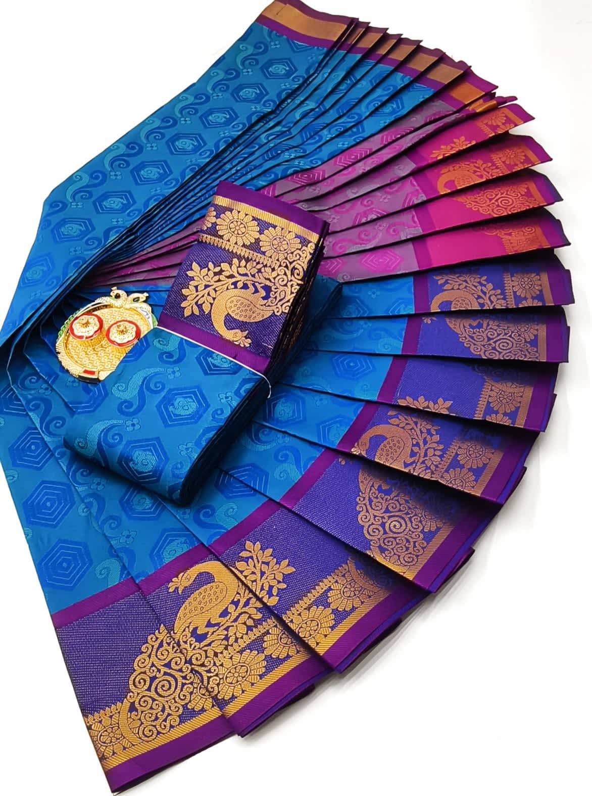 3D Embossed Art Silks Saree - Image 1