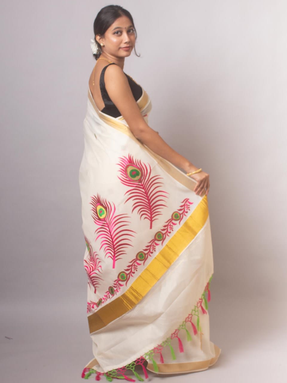 ONAM Special Saree - White Pink