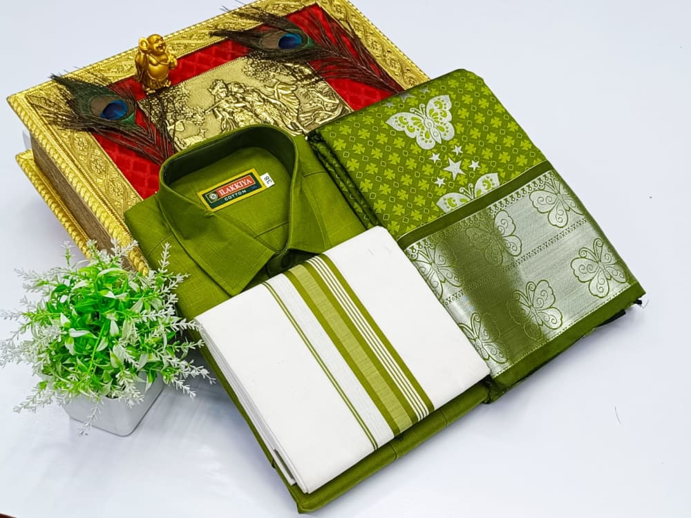 Ellampillai  SILK  SAREES & COTTON DOTIS, SHIRTS - Olive Green