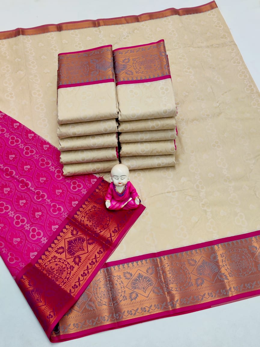 3D Embossed Art Silks Saree_Beige Pink