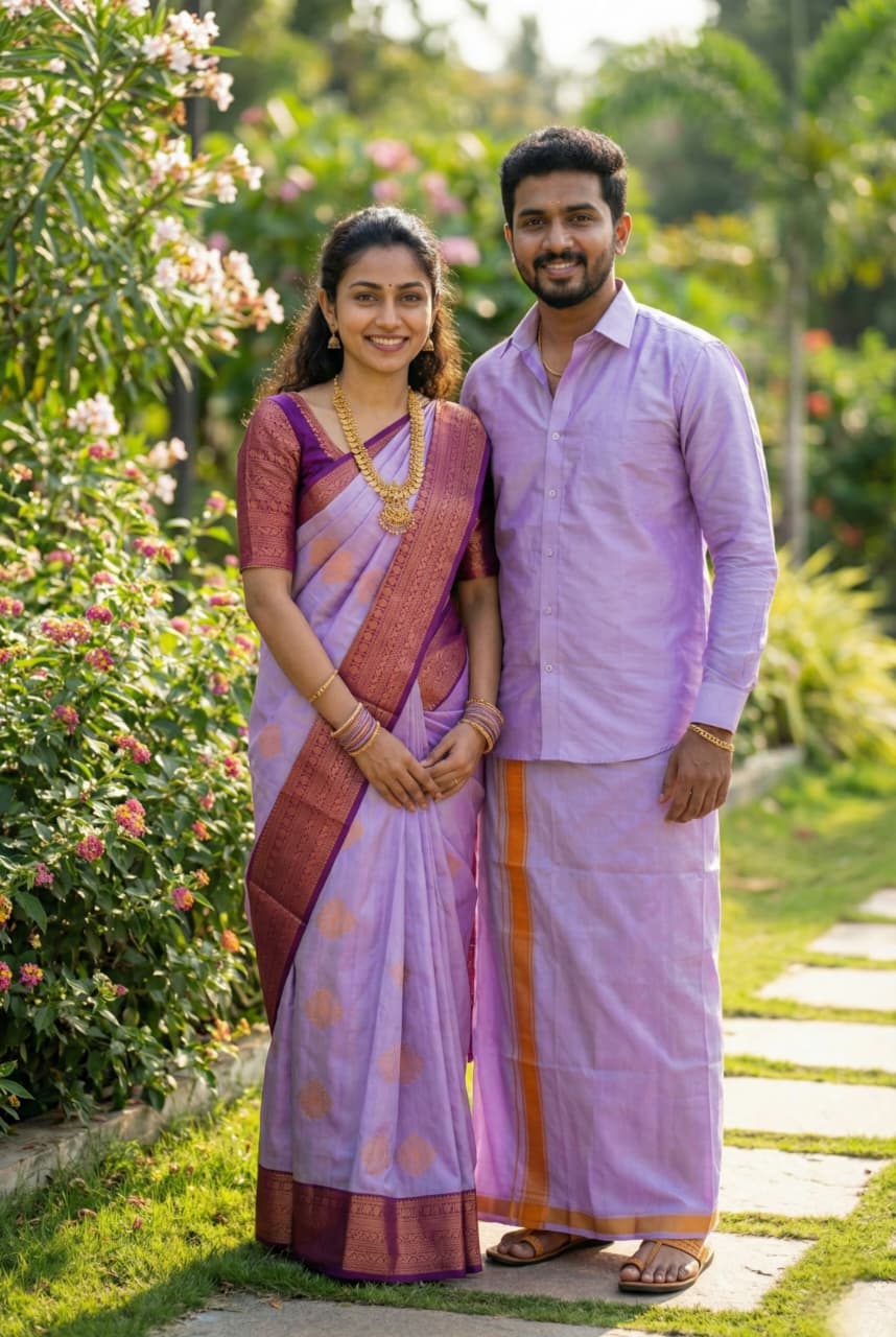 MANGALYAM KORVAI KOTTANJI TANA SOFT SILK SAREE - Light Purple Wine Maroon