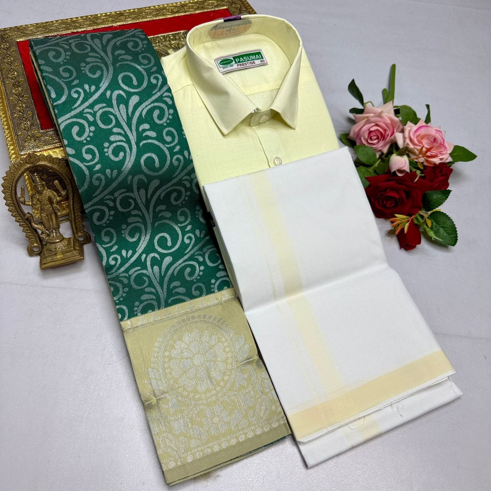 Kupera Silk Bridal Combo Set - Teal Cream