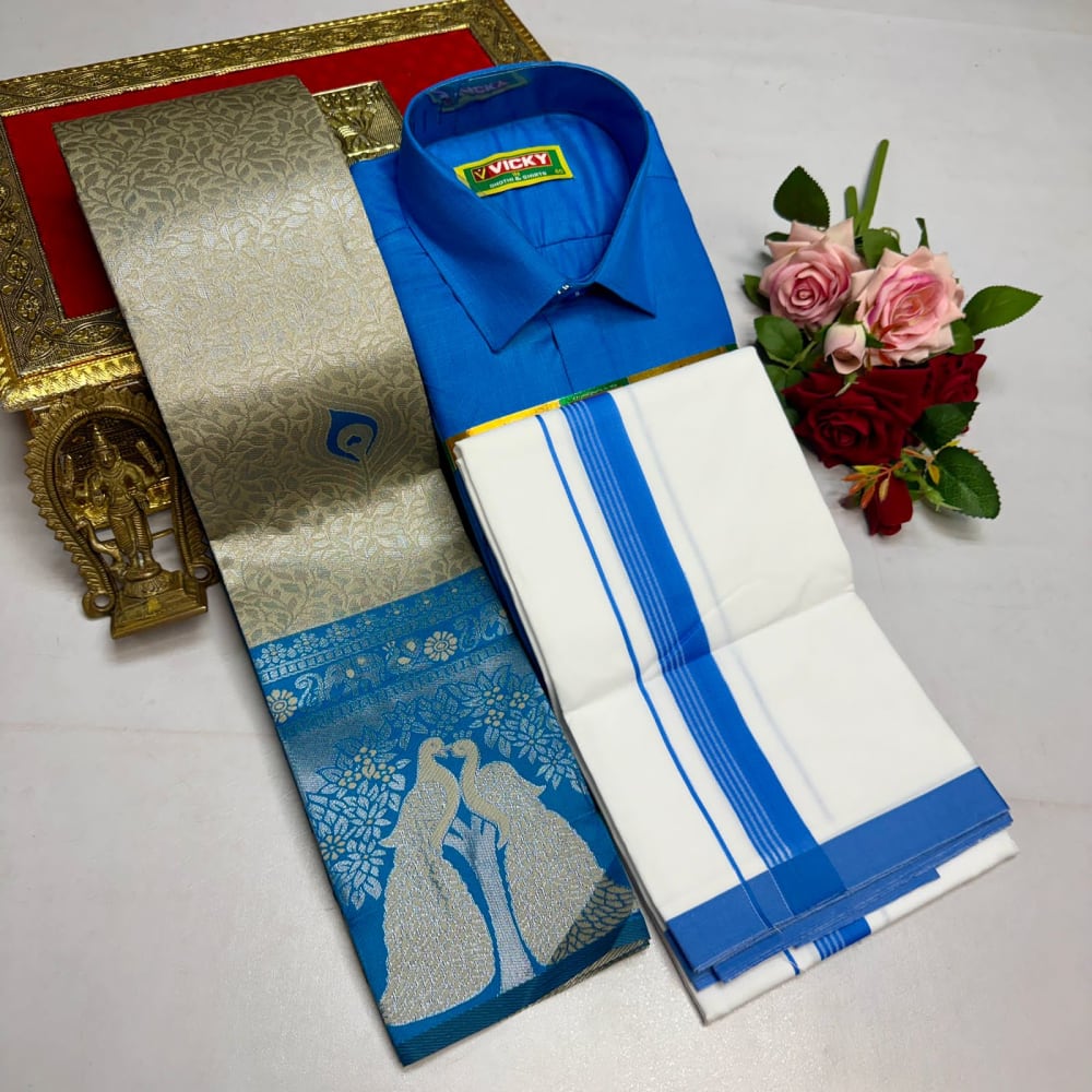 Kupera Silk Bridal Combo Set - Beige Blue