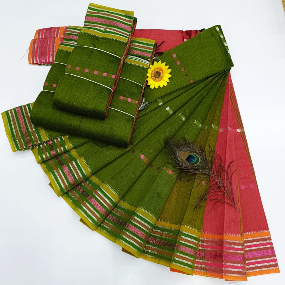 KORVAI BORDER SILK COTTON SAREES_Green