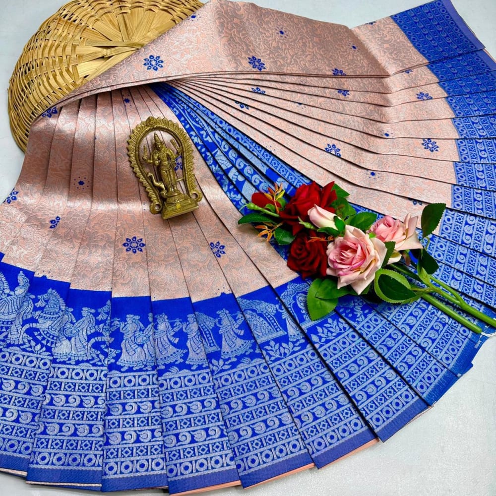 ELITE Korvai Bridal - Beige Royal Blue