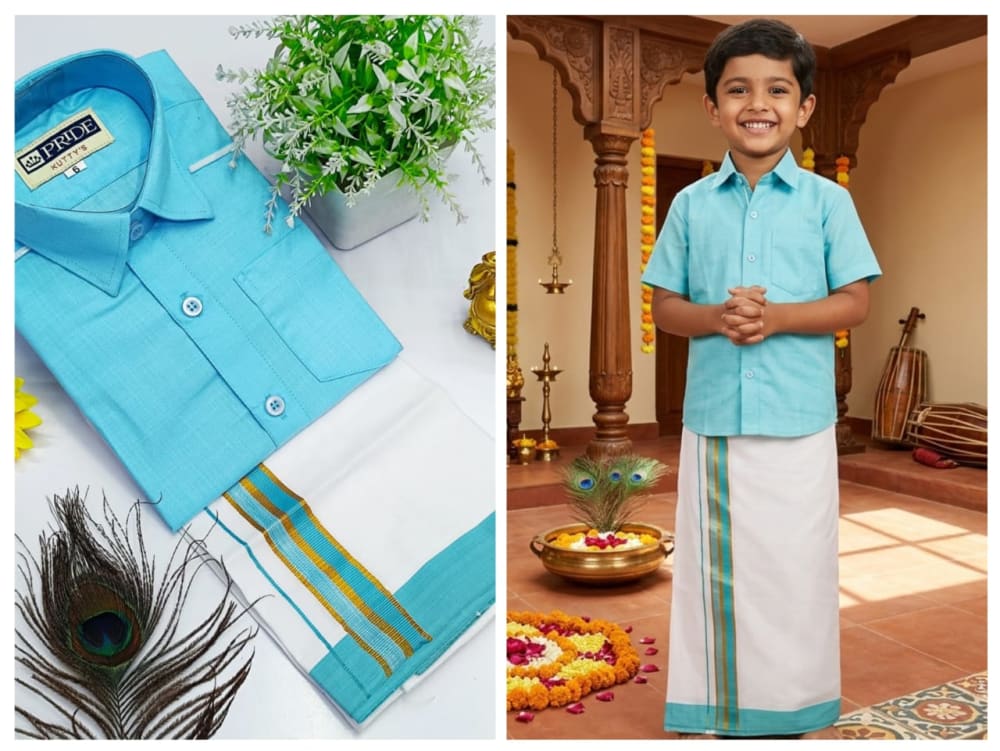 Pongal Kids Dhoti Collection - Sky Blue