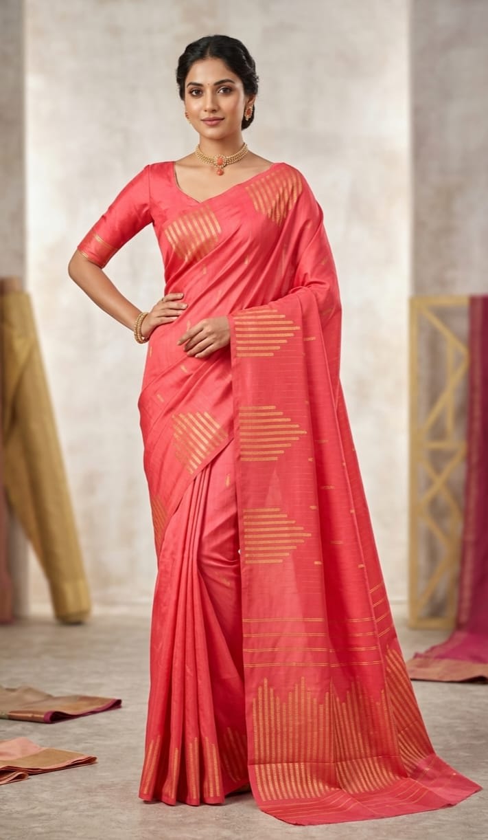 Arani Vairaoosi Soft Silk Saree - Coral Red