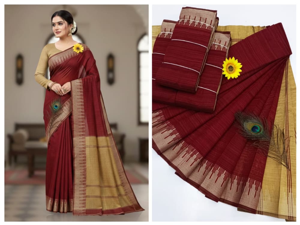 KORVAI BORDER SILK COTTON SAREES_Maroon