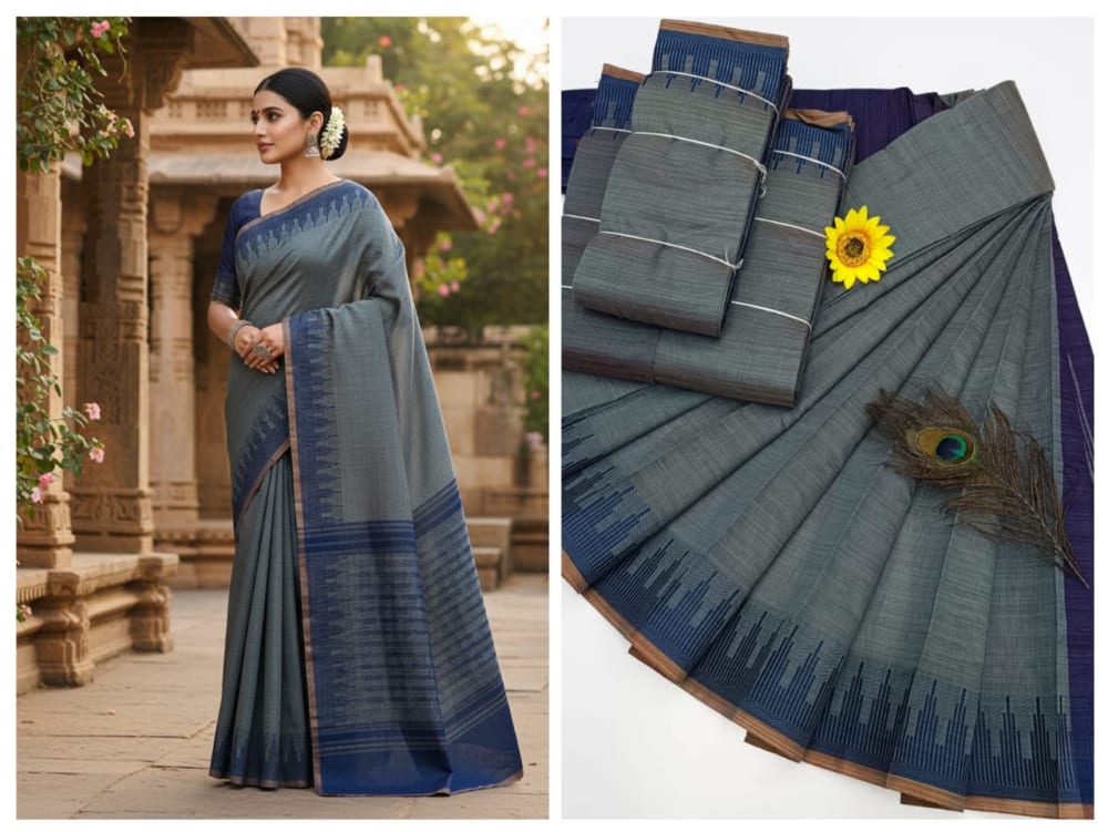 KORVAI BORDER SILK COTTON SAREES_Gray