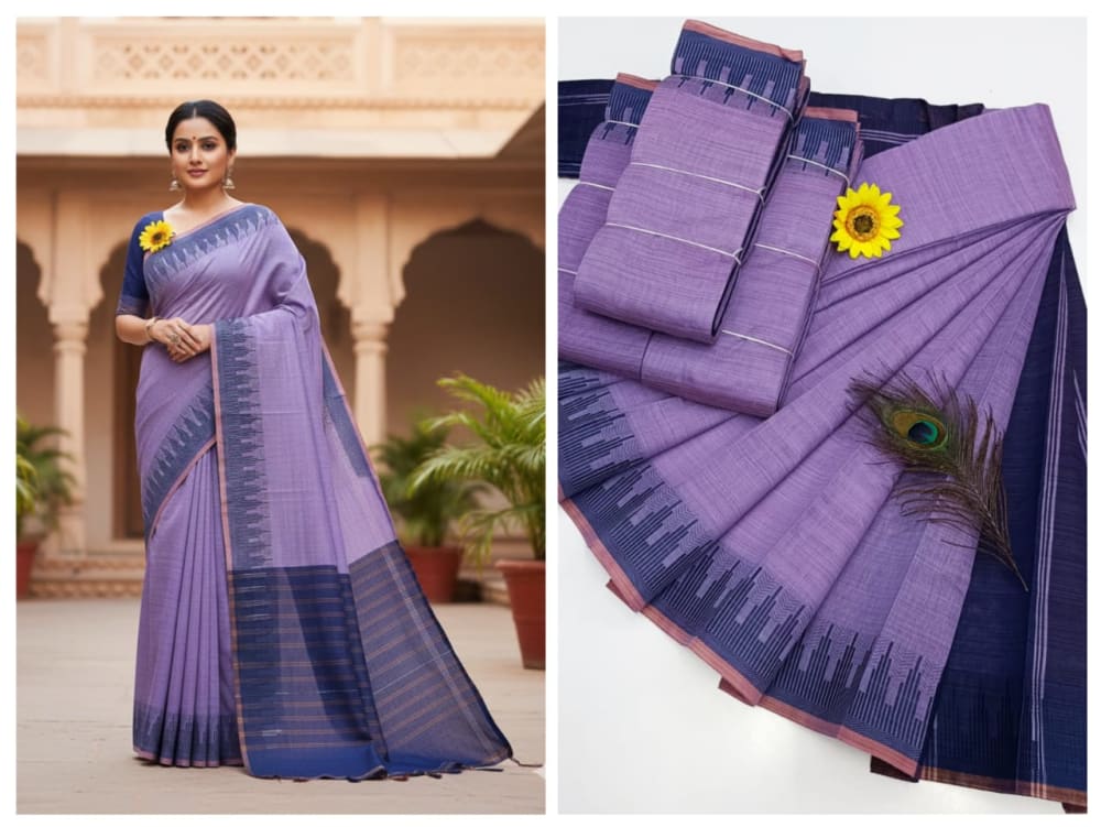 KORVAI BORDER SILK COTTON SAREES_Violet