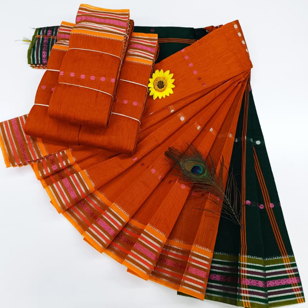 KORVAI BORDER SILK COTTON SAREES_Orange