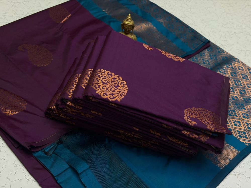 Borderless Soft Silk Saree - Purple