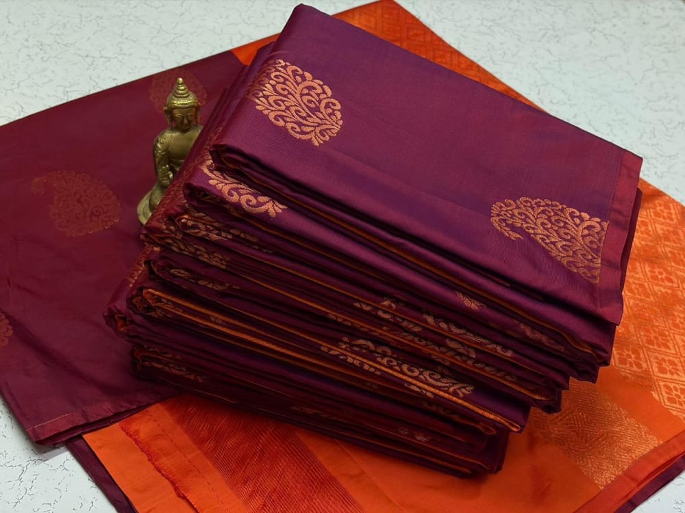 Borderless Soft Silk Saree - Purple