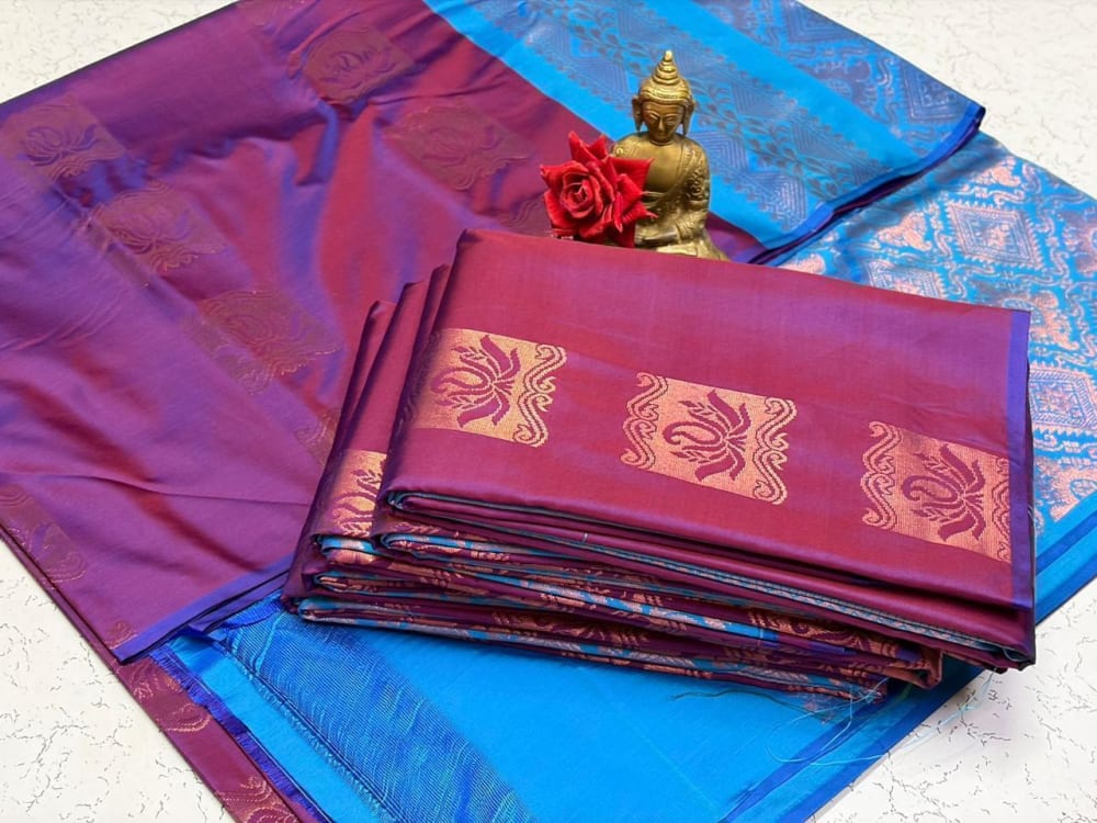 Borderless Soft Silk Saree - Purple Blue