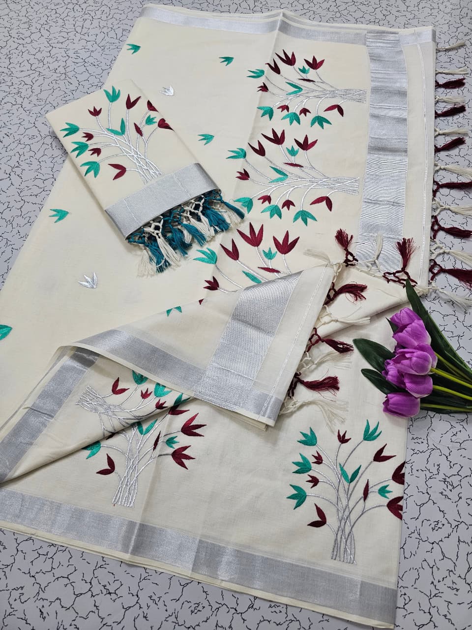 ONAM Special Saree - White Multi Color