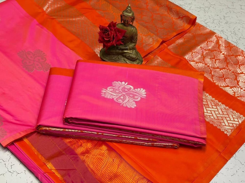 Borderless Soft Silk Saree - Hot Pink