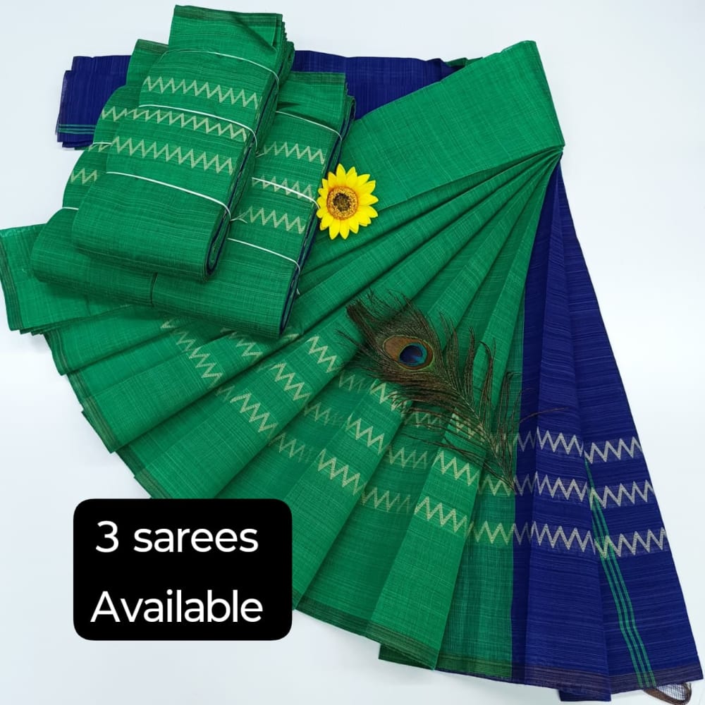 KORVAI BORDER SILK COTTON SAREES_Green