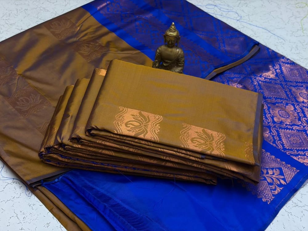 Borderless Soft Silk Saree - Brown