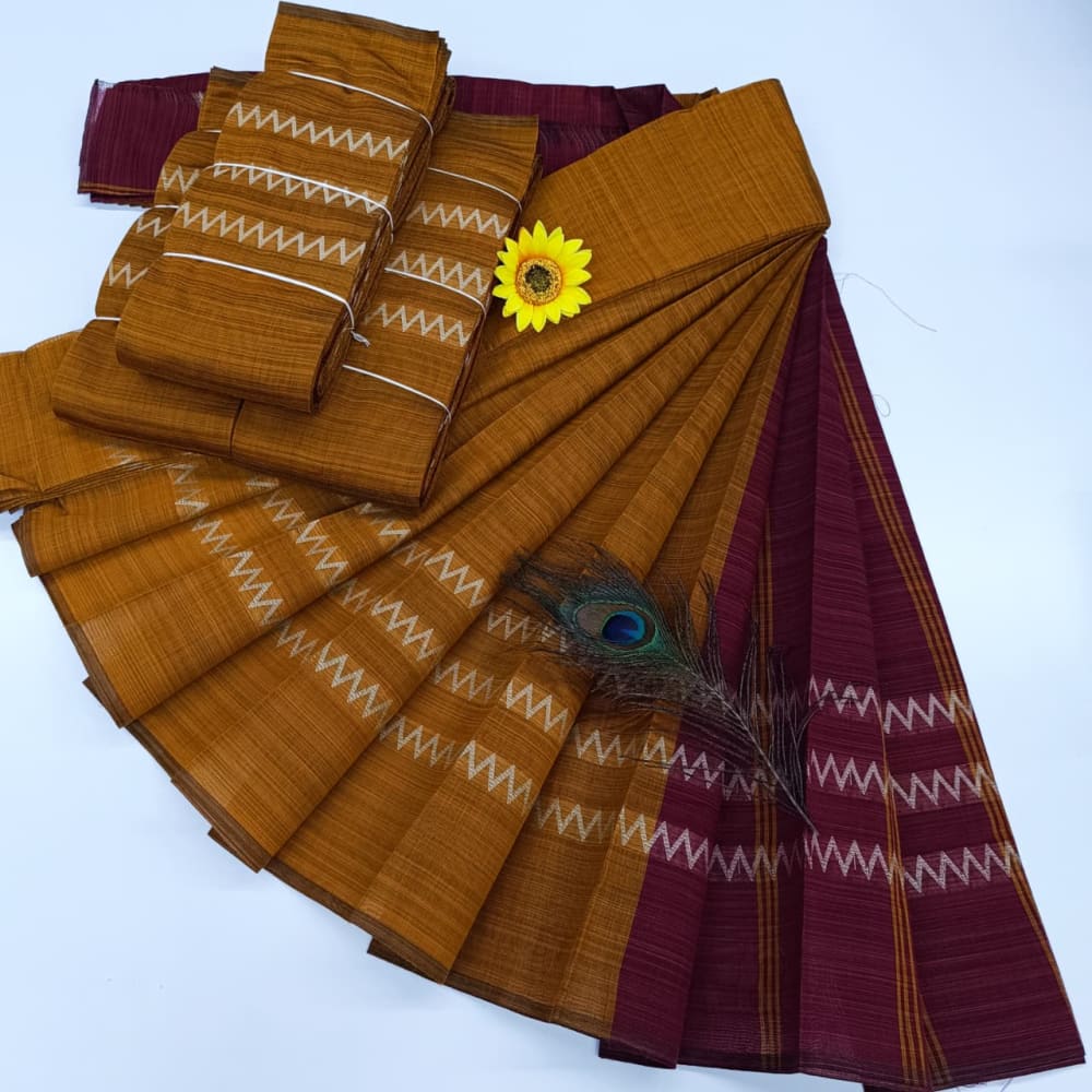 KORVAI BORDER SILK COTTON SAREES_Brown
