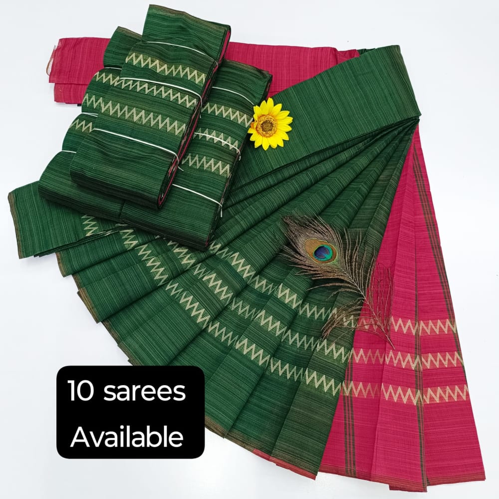 KORVAI BORDER SILK COTTON SAREES_Green