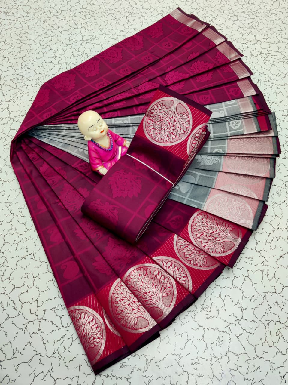 3D Embossed Art Silks Saree - Maroon