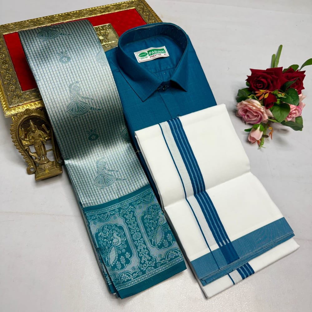 Kupera Silk Bridal Combo Set - Grey Teal