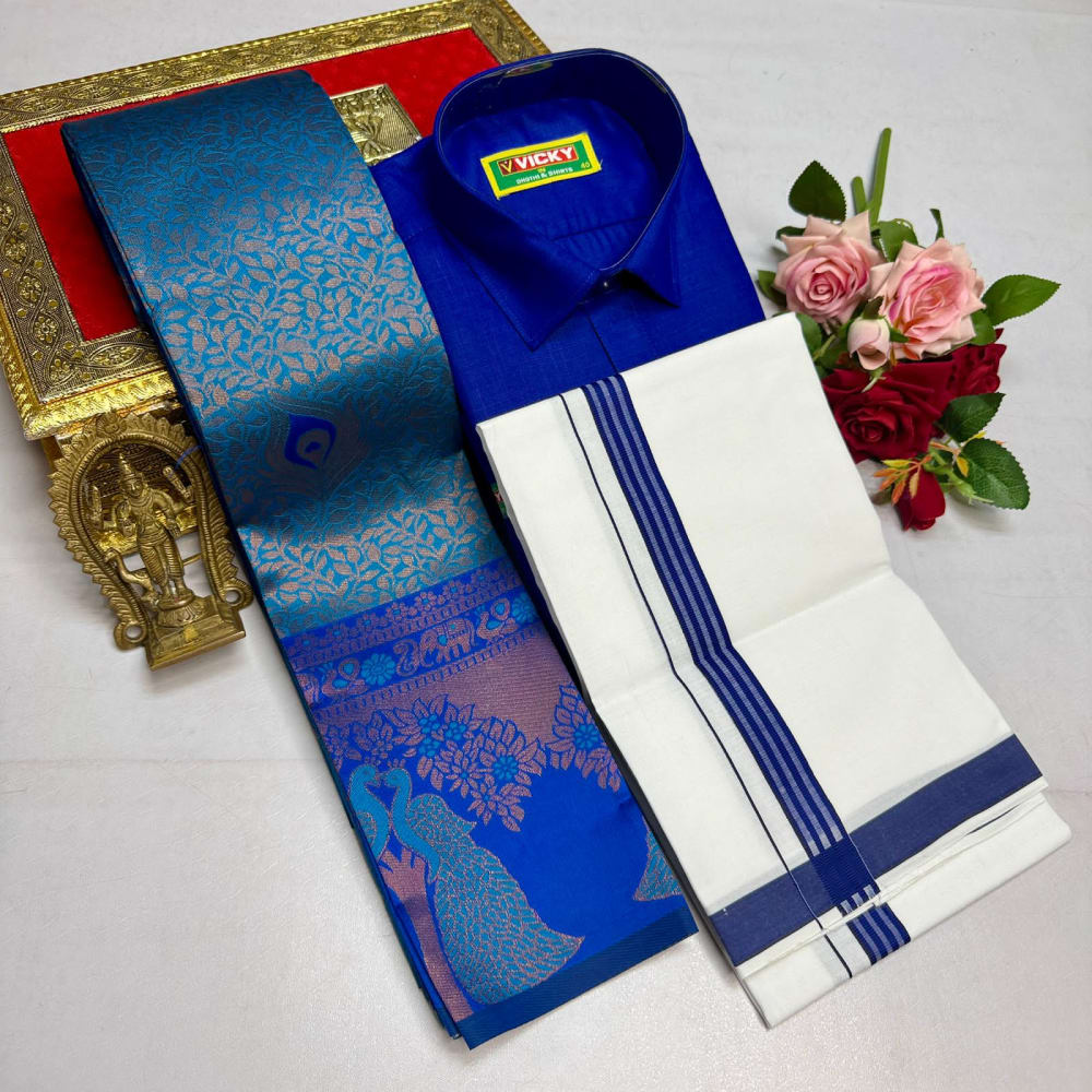 Kupera Silk Bridal Combo Set - Blue