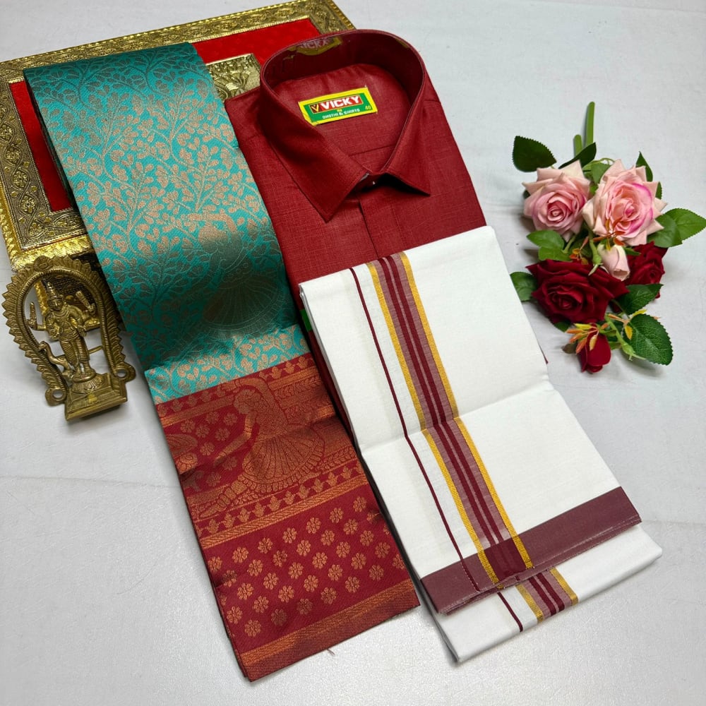 Kupera Silk Bridal Combo Set - Turquoise Red
