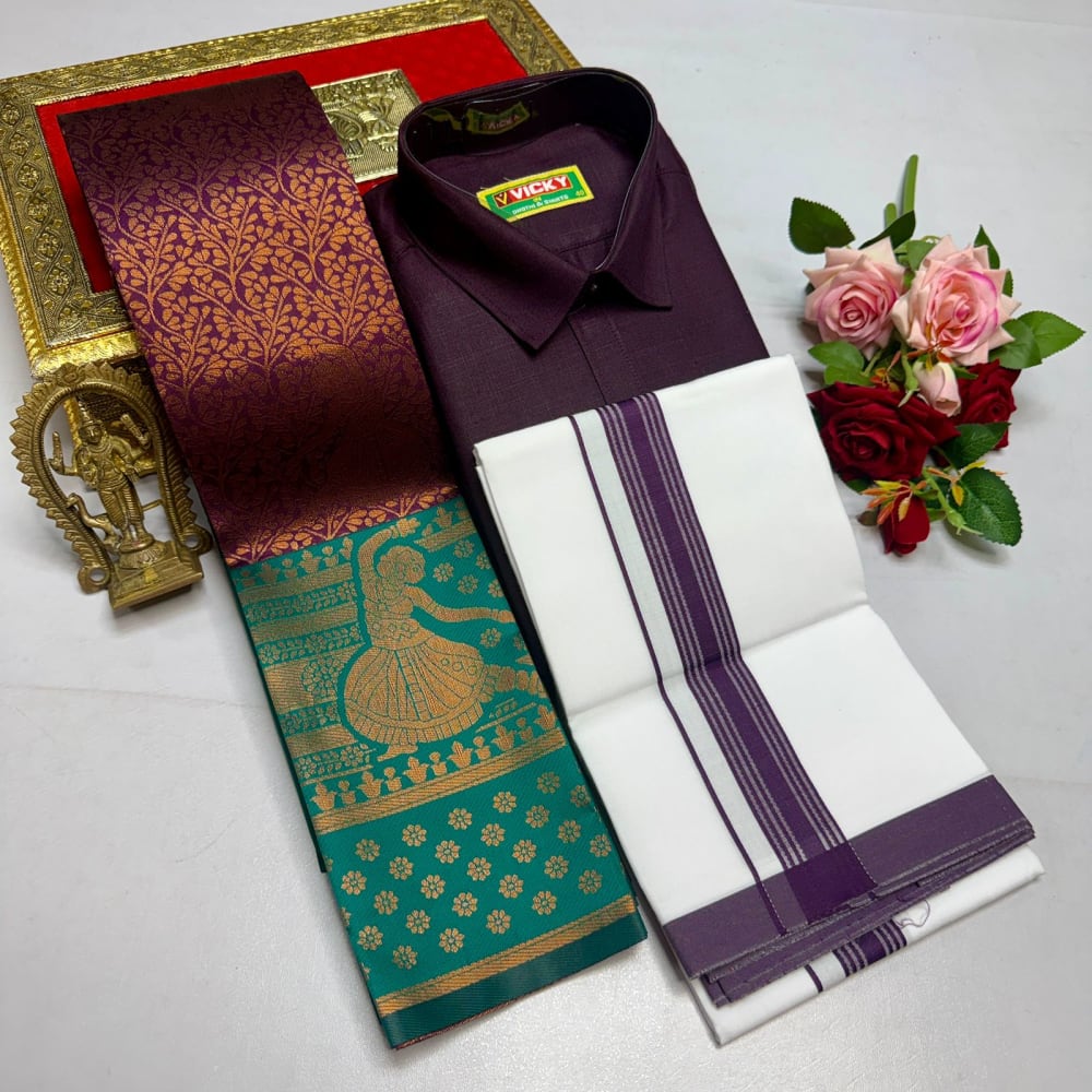 Kupera Silk Bridal Combo Set - Brown Turquoise