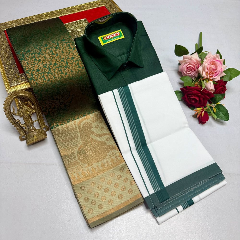 Kupera Silk Bridal Combo Set - Olive Gold