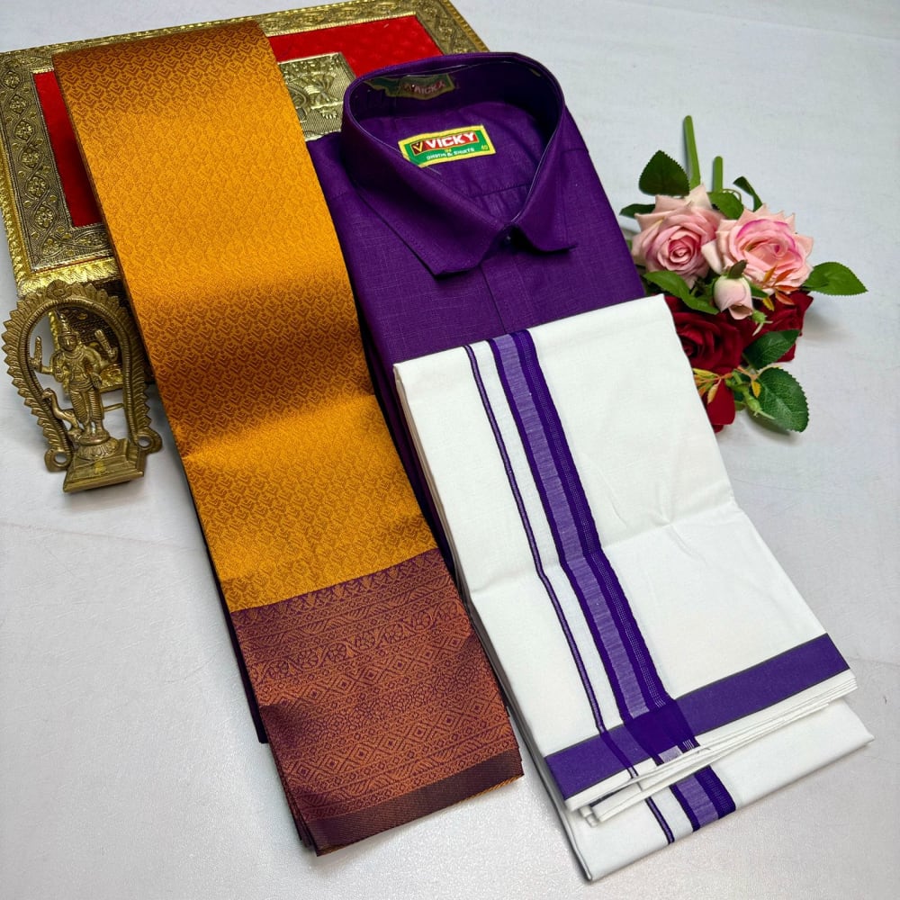 Kupera Silk Bridal Combo Set - Orange Purple