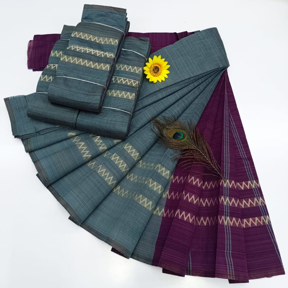 KORVAI BORDER SILK COTTON SAREES_Steel Grey