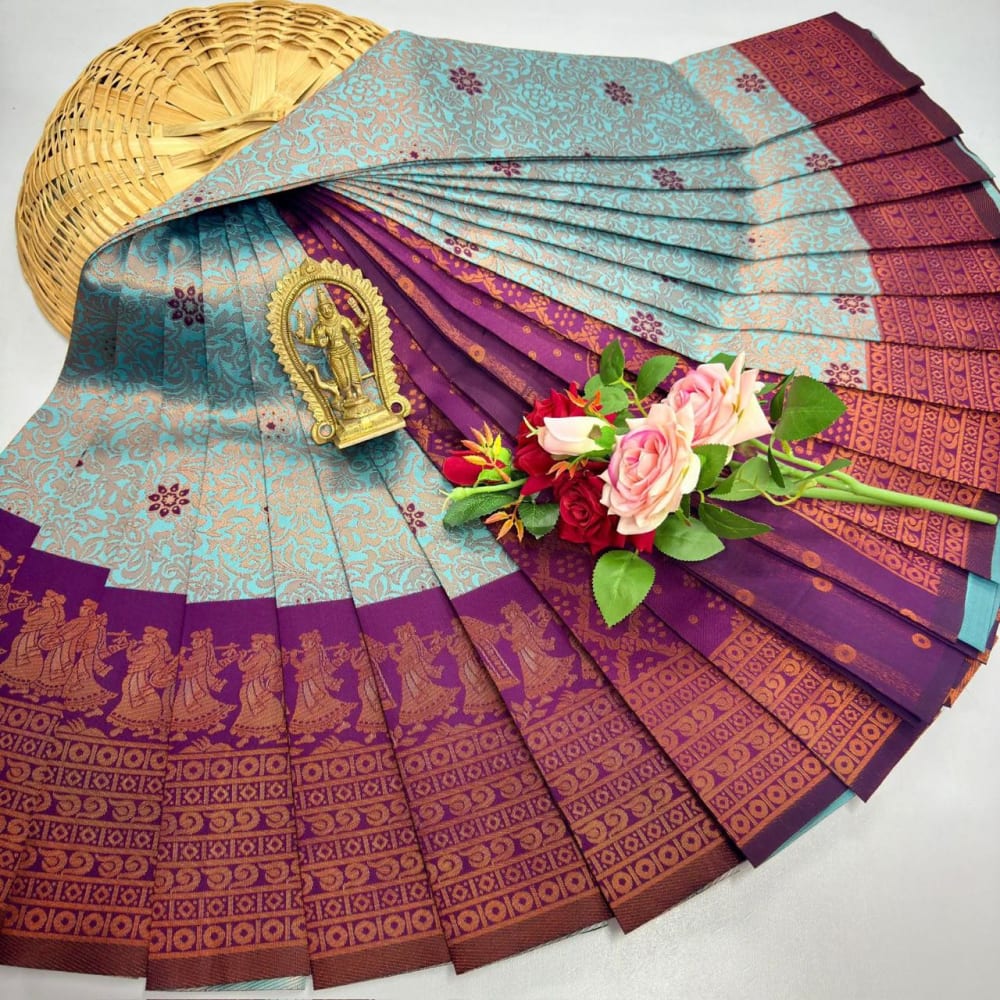 ELITE Korvai Bridal - Light Blue Maroon