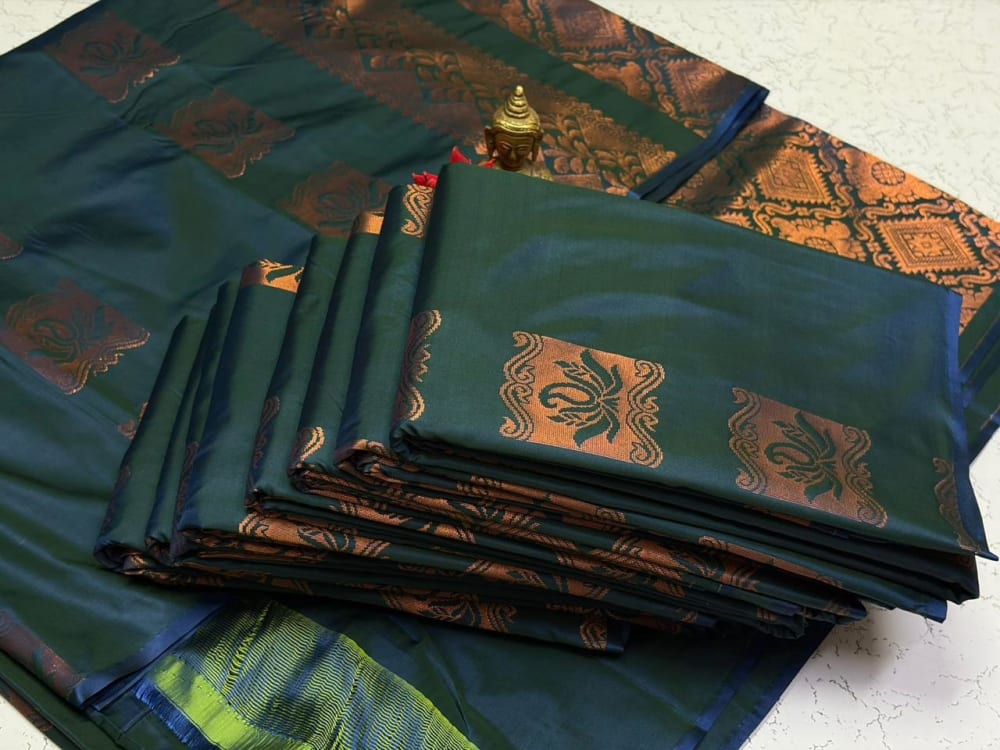 Borderless Soft Silk Saree - Dark Teal