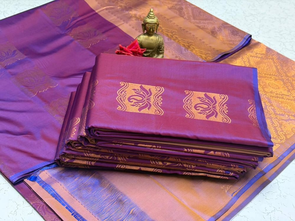 Borderless Soft Silk Saree - Purple